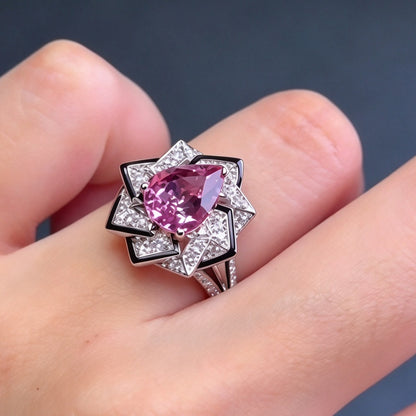 Jzora Handmade Pear Cut Morganite Geometric Rose Bridal Statement Ring