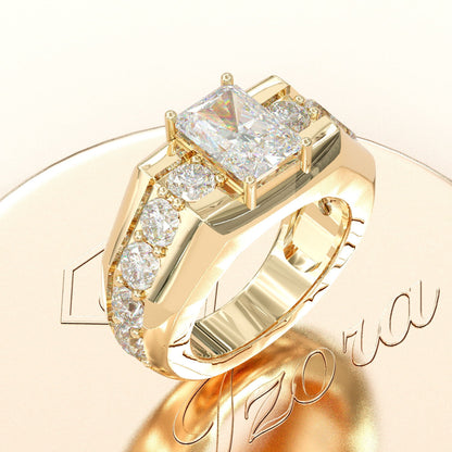 Jzora handmade 6.5ct radiant cut majestic & luxury men's statement ring