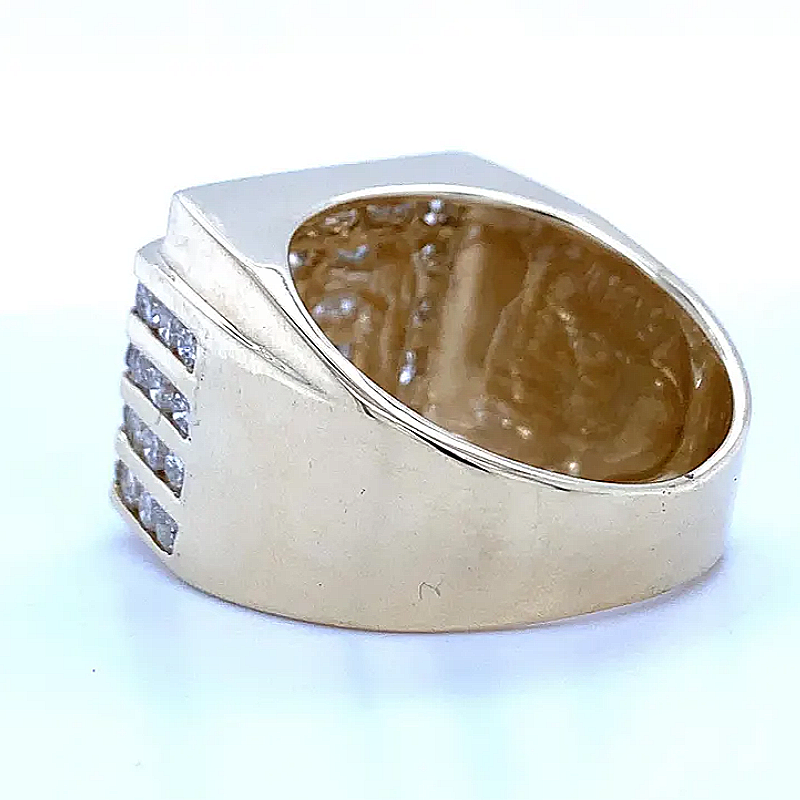 Jzora Handmade Multiple Tiers Channel Set Round CZ Angled Men's Band Ring