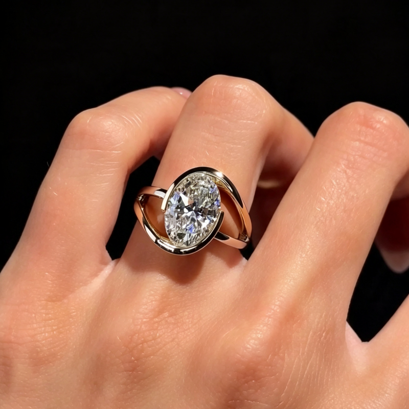Jzora Handmade Oval Cut Moissanite Twisted Intertwined Band Luxe Women’s Engagement Ring