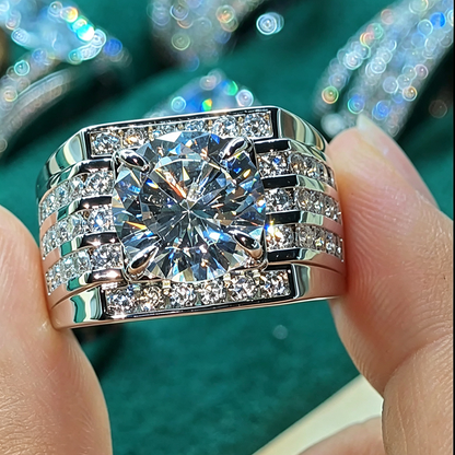 Jzora Handmade 4.77ct Round Brilliant Cut Trio Channel Set Unique Men's Engagement Ring