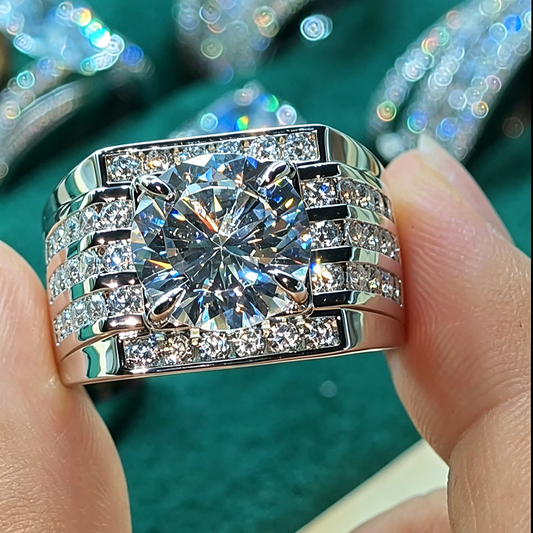 Jzora Handmade 4.77ct Round Brilliant Cut Trio Channel Set Unique Men's Engagement Ring
