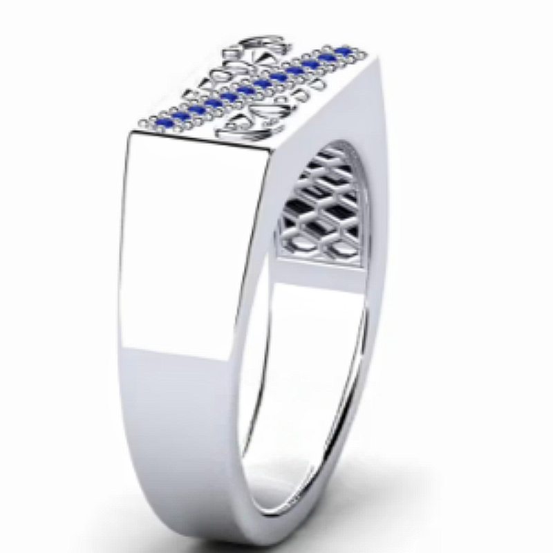Jzora handmade classic sapphire line engraved men’s band ring