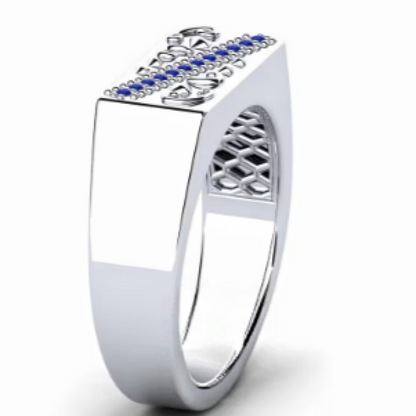 Jzora handmade classic sapphire line engraved men’s band ring