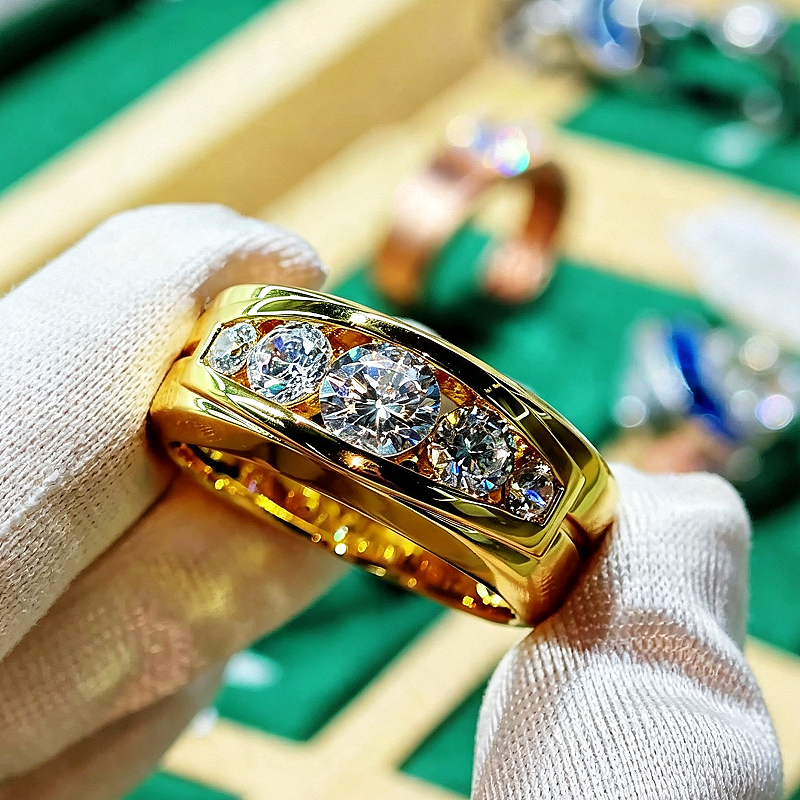 Jzora handmade timeless gold round cut five moissanite men's ring