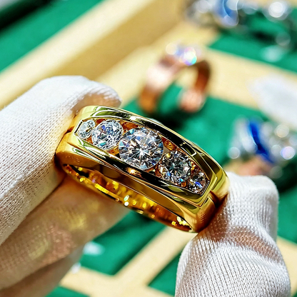 Jzora handmade timeless gold round cut five moissanite men's ring