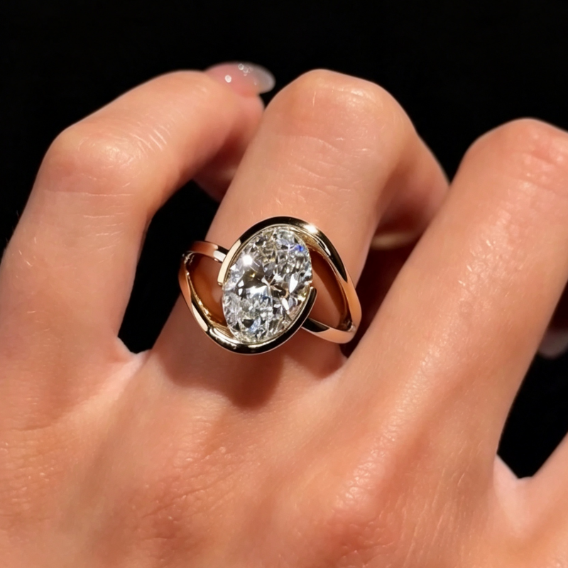 Jzora Handmade Oval Cut Moissanite Twisted Intertwined Band Luxe Women’s Engagement Ring