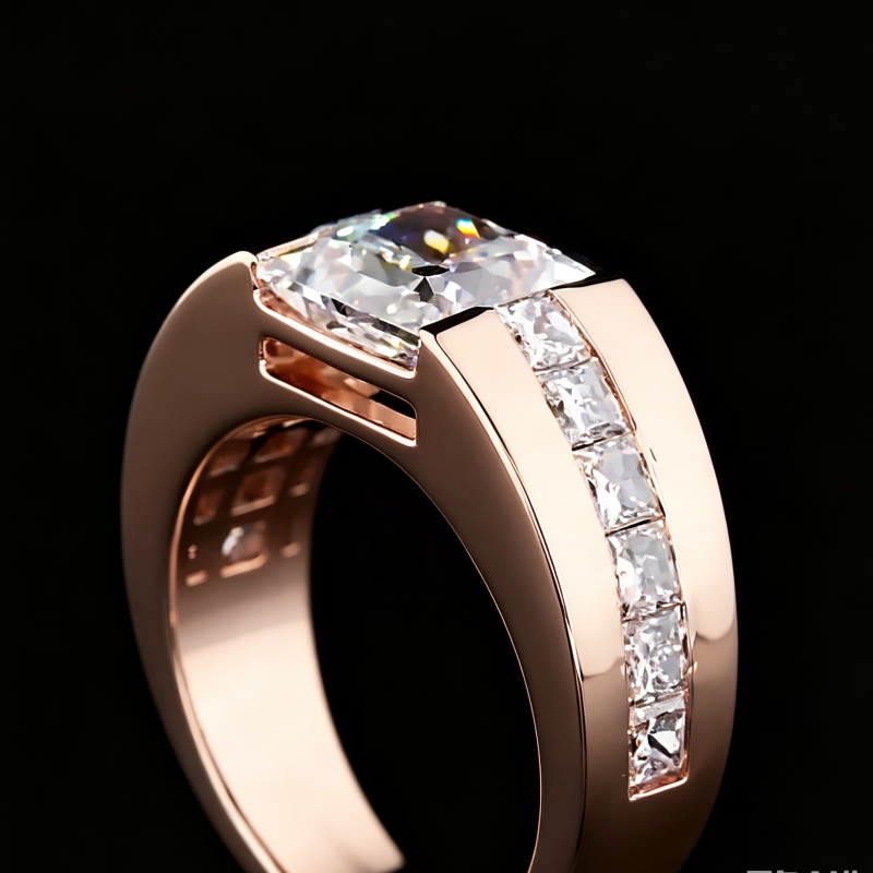Jzora Handmade Channel‑Set Princess Cut Moissanite Chunky Wide Men’s Ring