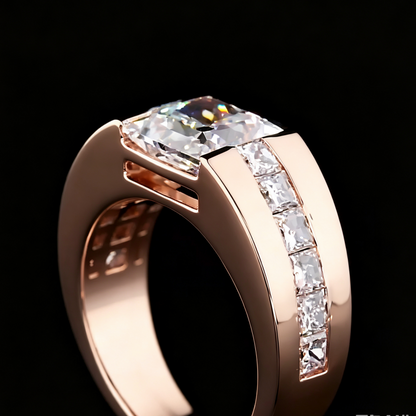 Jzora Handmade Channel‑Set Princess Cut Moissanite Chunky Wide Men’s Ring