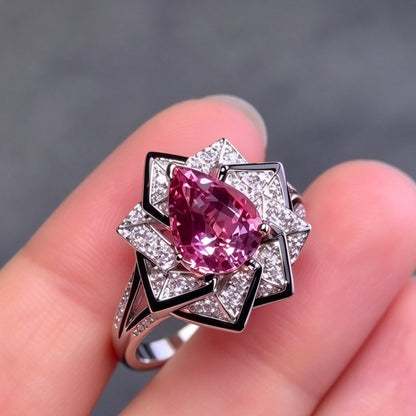 Jzora Handmade Pear Cut Morganite Geometric Rose Bridal Statement Ring