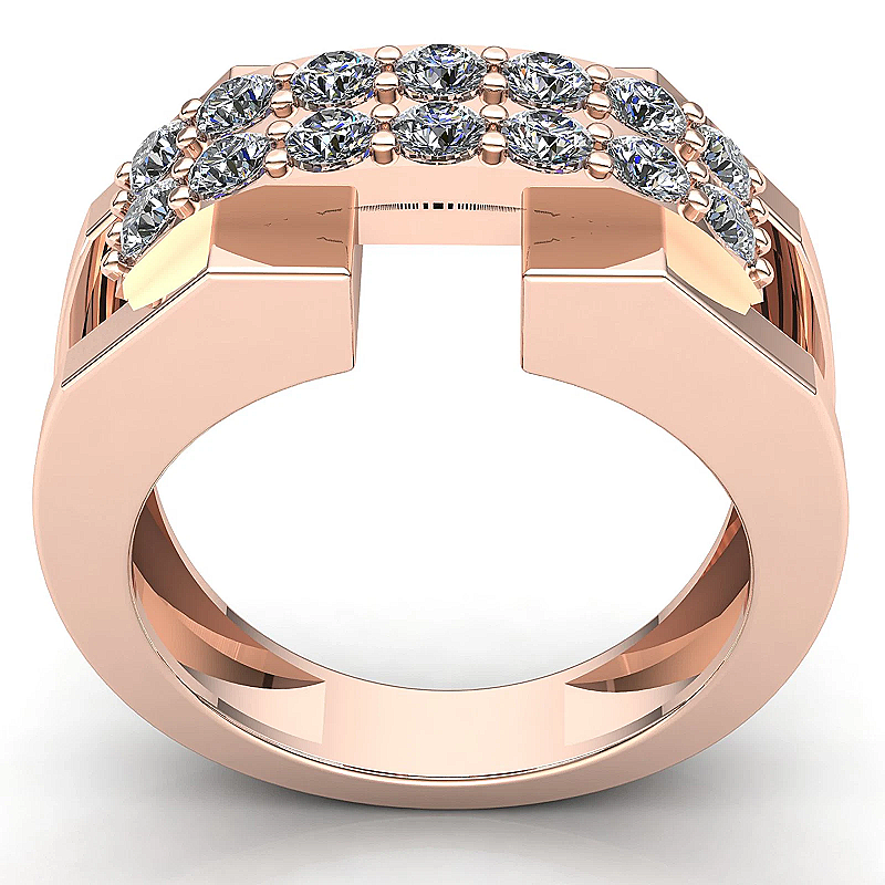 Jzora handmade 1ct rose gold double row round pavé statement ring