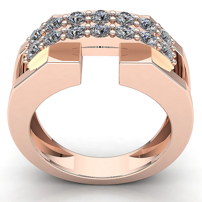Jzora handmade 1ct rose gold double row round pavé statement ring