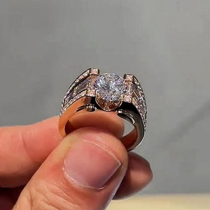 Jzora handmade 3ct round brilliant center baguette halo luxury statement men's ring