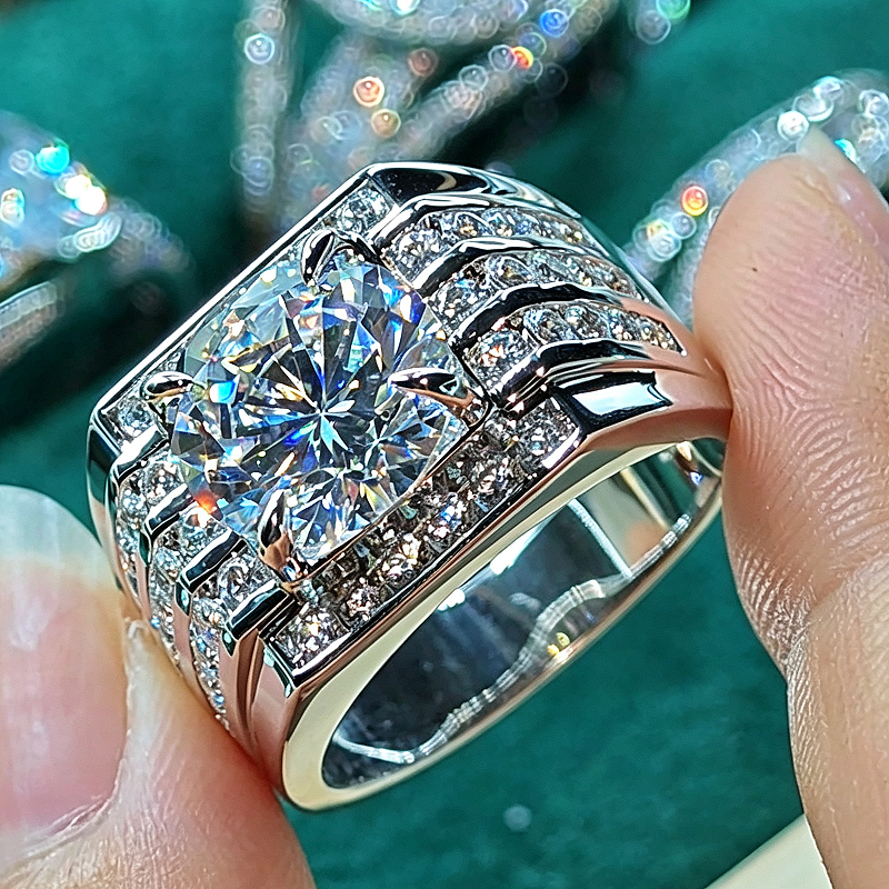 Jzora Handmade 4.77ct Round Brilliant Cut Trio Channel Set Unique Men's Engagement Ring