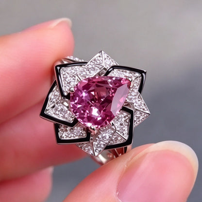 Jzora Handmade Pear Cut Morganite Geometric Rose Bridal Statement Ring