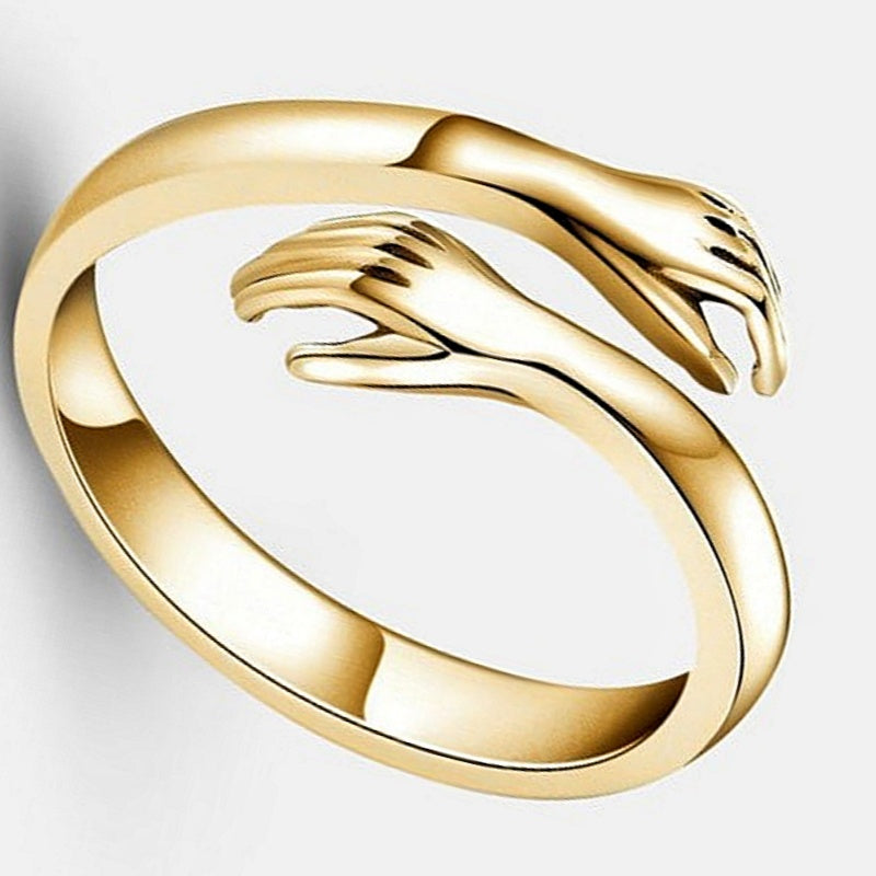 Jzora handmade hugging hands open band style minimalist sterling silver ring