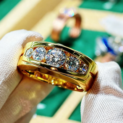 Jzora handmade timeless gold round cut five moissanite men's ring