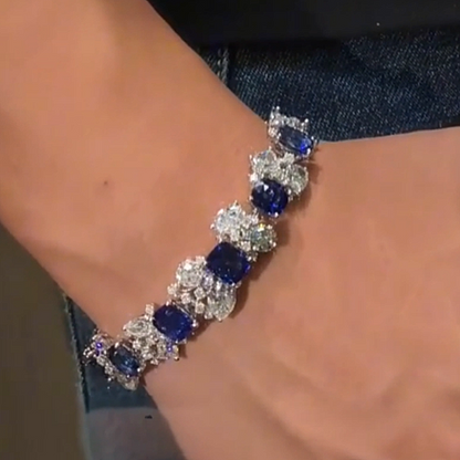 Jzora Handmade Vintage Glamour Blue Floral Link Bracelet