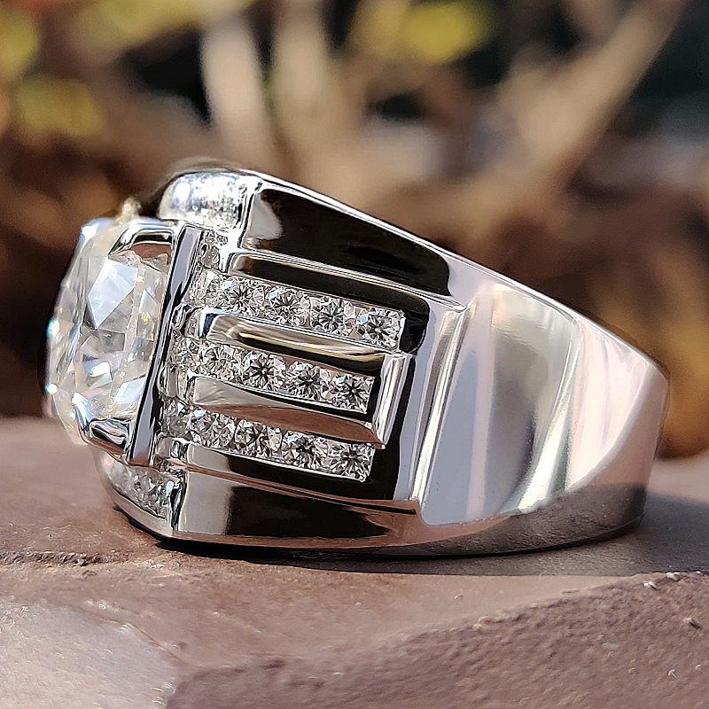 Jzora Handmade 4.77ct Round Brilliant Cut Trio Channel Set Unique Men's Engagement Ring