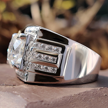 Jzora Handmade 4.77ct Round Brilliant Cut Trio Channel Set Unique Men's Engagement Ring