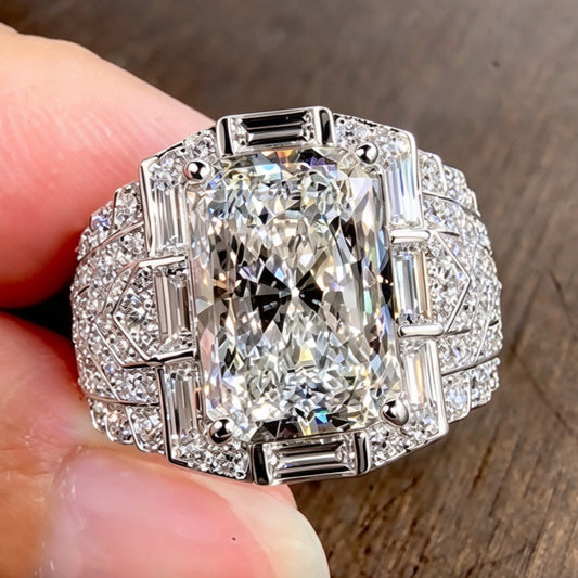 Jzora Handmade Grand Vintage Art Deco Radiant Cut Luxury Men’s Ring