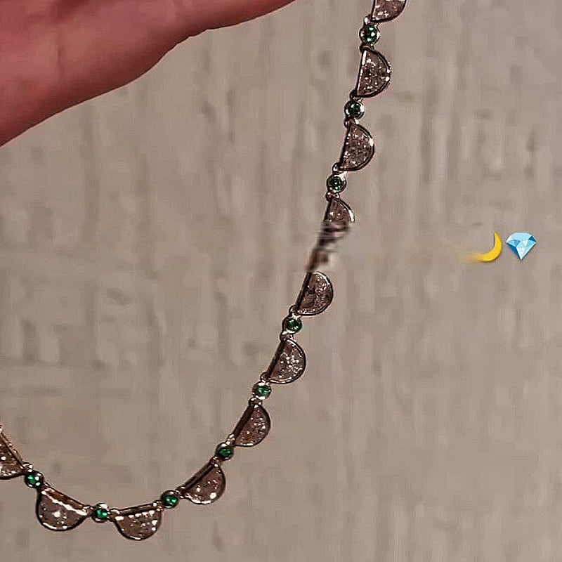 Jzora handmade half-moon cut crescent moon link necklace