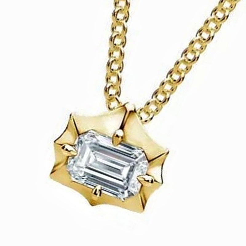 Jzora handmade emerald cut star-claw pendant men’s gold necklace