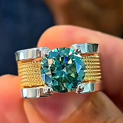 Jzora Handmade Luxury Textured Two‑Tone Moissanite Solitaire Men’s Wide Band Ring