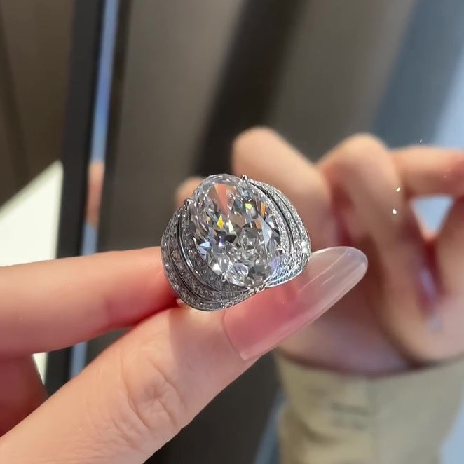 Jzora Handmade 8CT Moissanite Oval Cut Halo Luxury Ring