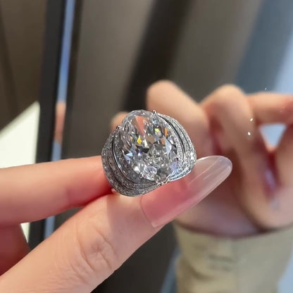 Jzora Handmade 8CT Moissanite Oval Cut Halo Luxury Ring