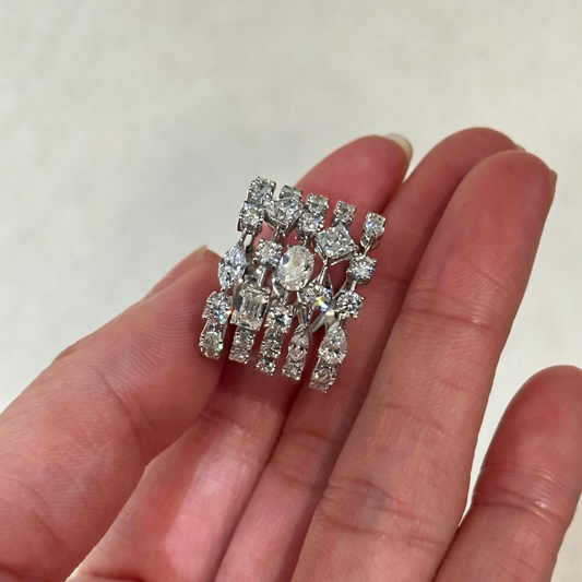 Jzora Handmade Multi-Stone Irregular Wide Band Women's Ring