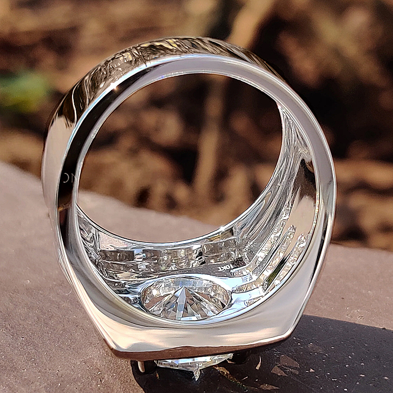 Jzora Handmade 4.77ct Round Brilliant Cut Trio Channel Set Unique Men's Engagement Ring