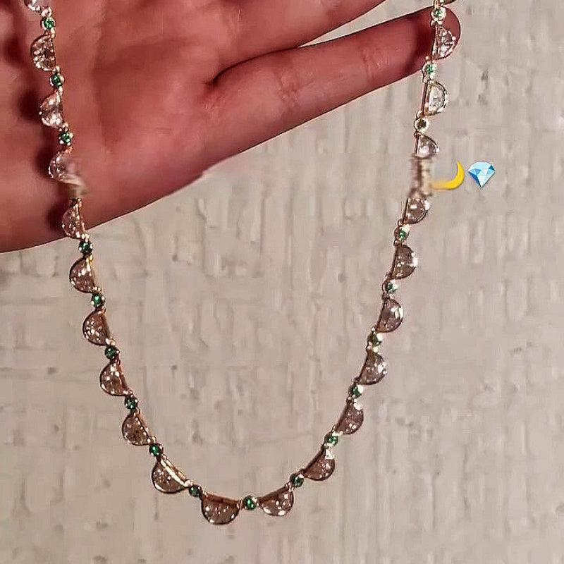 Jzora handmade half-moon cut crescent moon link necklace