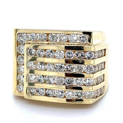 Jzora Handmade Multiple Tiers Channel Set Round CZ Angled Men's Band Ring