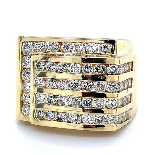 Jzora Handmade Multiple Tiers Channel Set Round CZ Angled Men's Band Ring