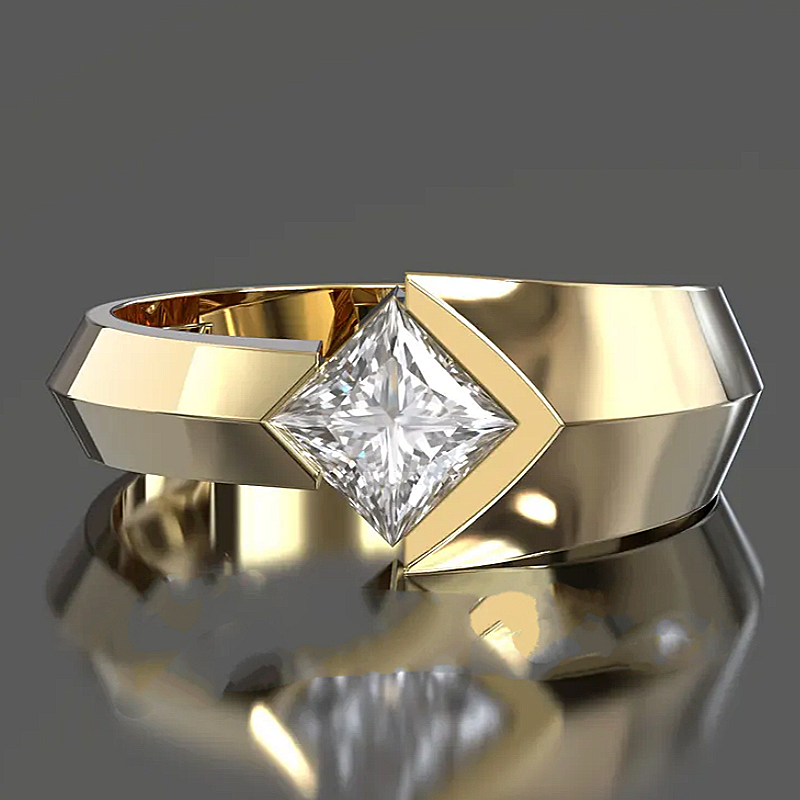Jzora handmade princess-cut architectural statement men's ring