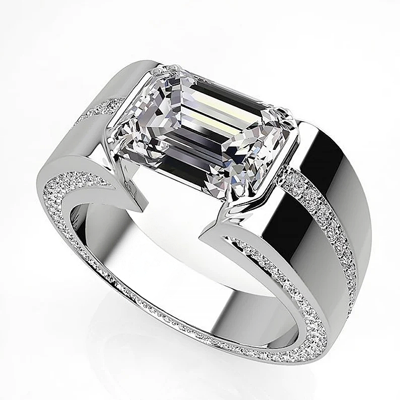 Jzora handmade precision-set 3ct emerald-cut statement men's band ring