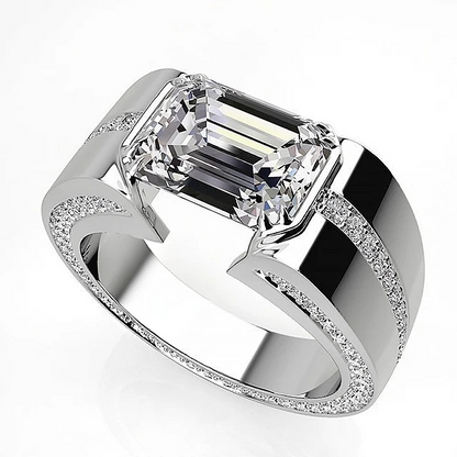 Jzora handmade precision-set 3ct emerald-cut statement men's band ring
