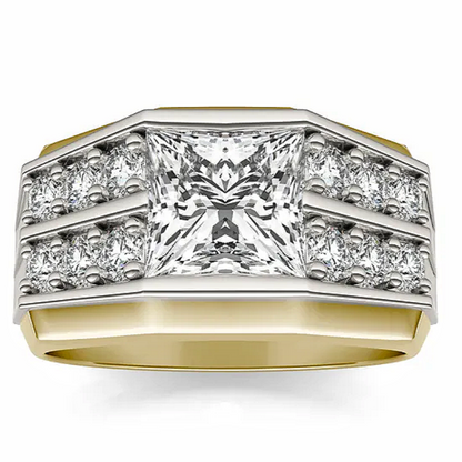 Jzora handmade modern two-tone princess cut structured brilliance men's ring