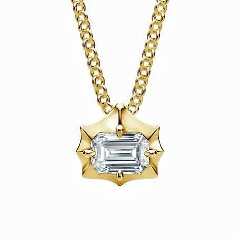 Jzora handmade emerald cut star-claw pendant men’s gold necklace