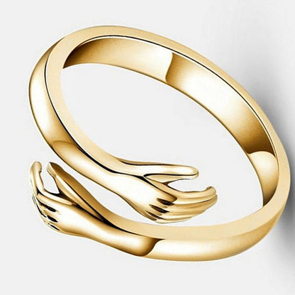 Jzora handmade hugging hands open band style minimalist sterling silver ring