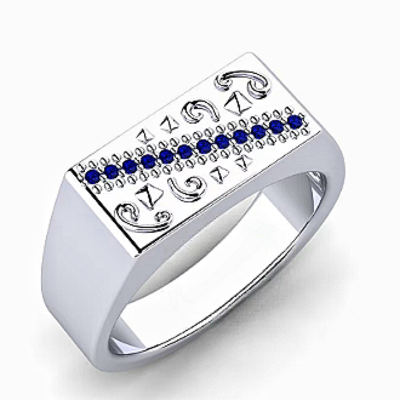 Jzora handmade classic sapphire line engraved men’s band ring