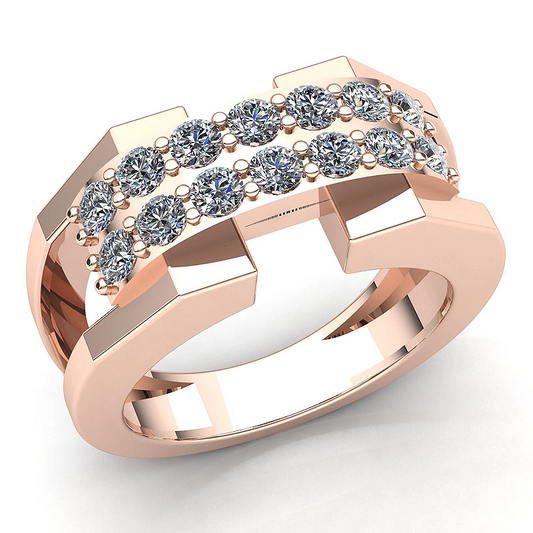 Jzora handmade 1ct rose gold double row round pavé statement ring