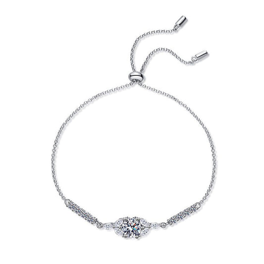 Jzora handmade 1ct fresh & sweet leaf adjustable sterling silver moissanite bracelet