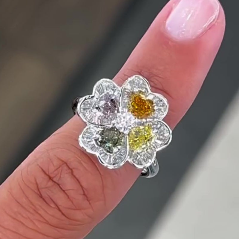 Jzora handmade lucky four-leaf clover cocktail ring
