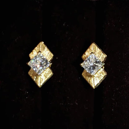 Jzora Handmade Textured Gold Princess Cut Moissanite Stylish Earrings