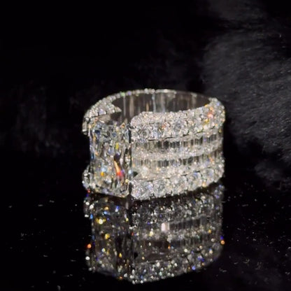 Jzora handmade dazzling glam empire radiant cut iced out wide band ring