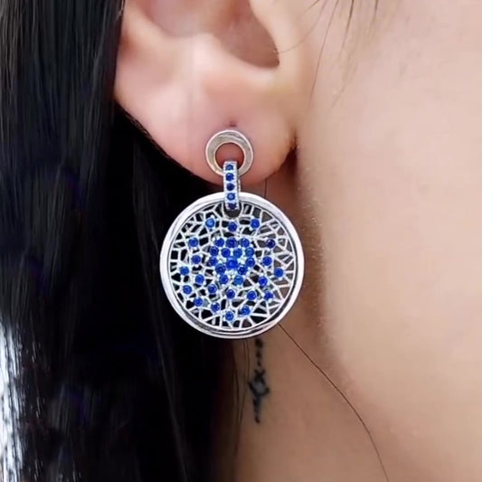 Jzora handmade sapphire spider web sterling silver earrings