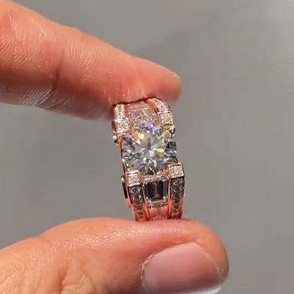 Jzora handmade 3ct round brilliant center baguette halo luxury statement men's ring