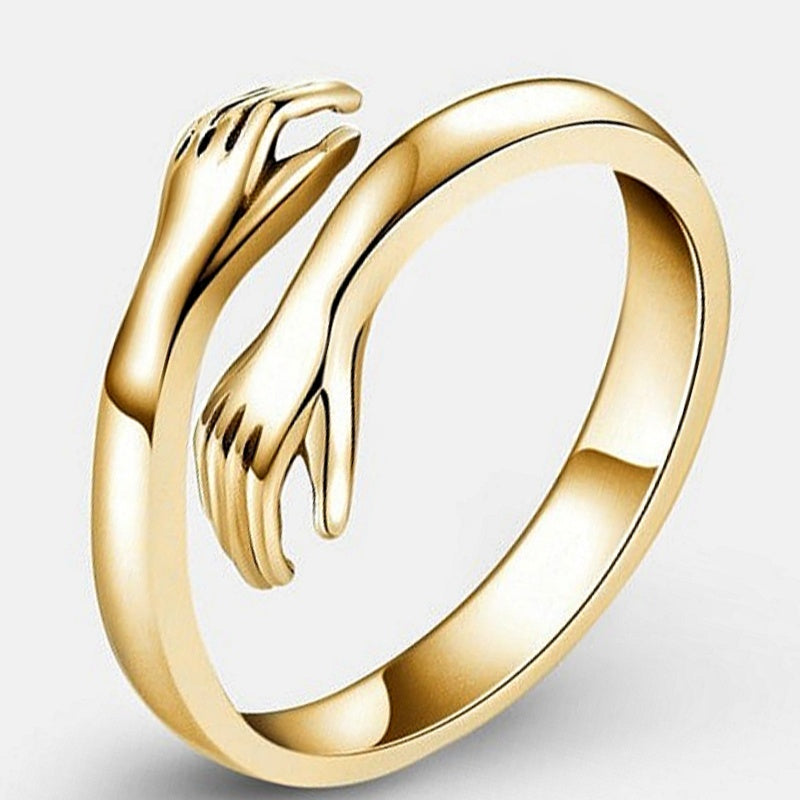 Jzora handmade hugging hands open band style minimalist sterling silver ring